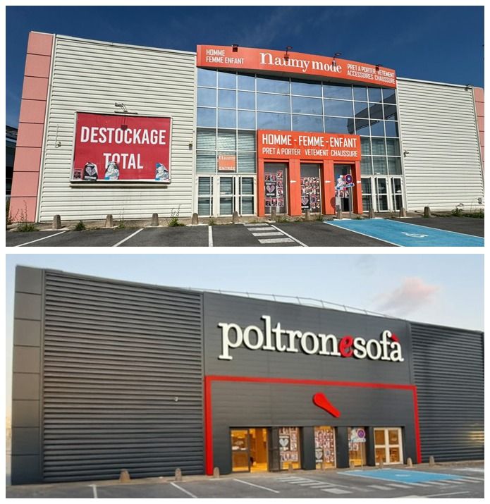 Due negozi di mobili: uno con l'insegna 