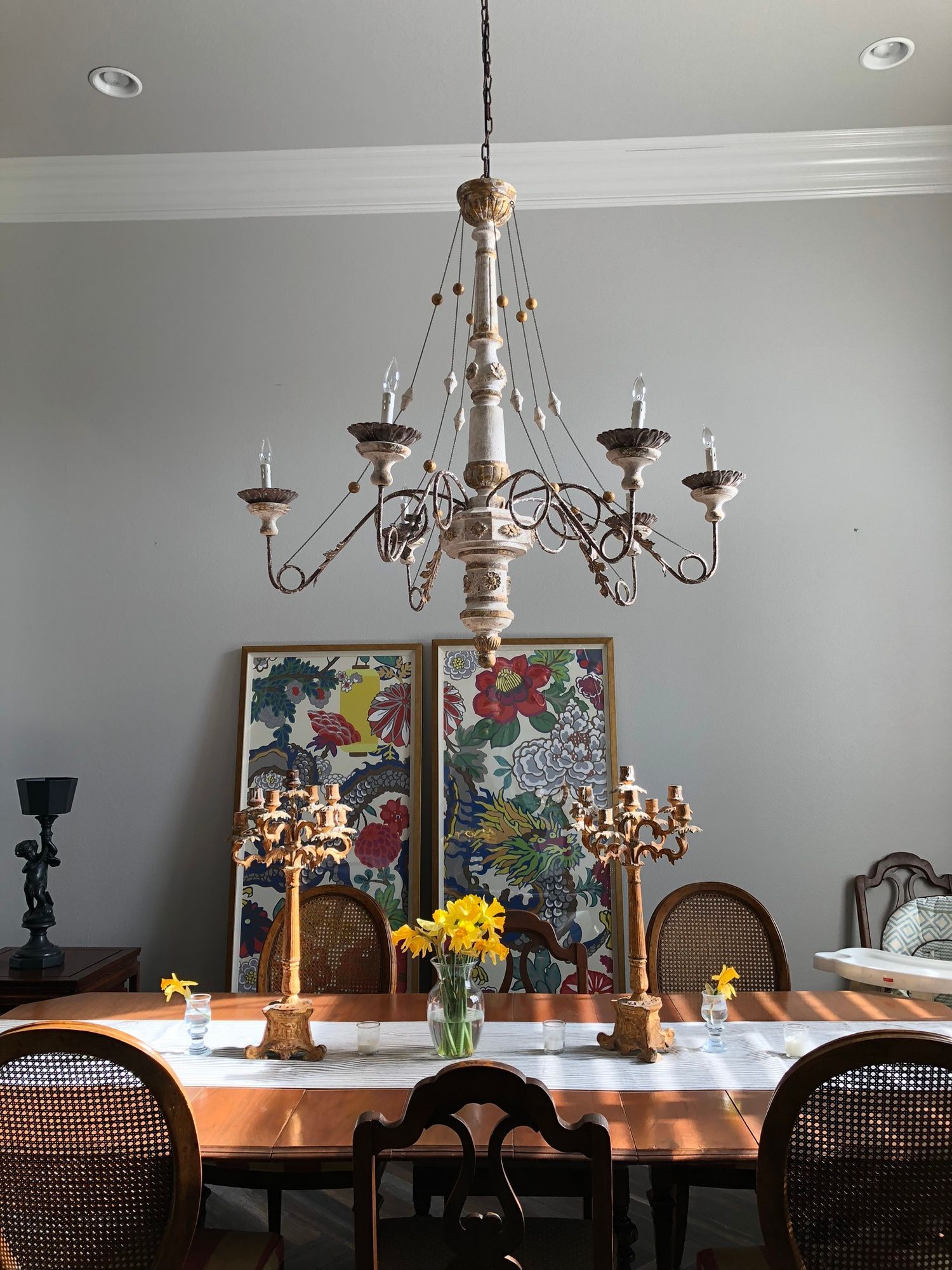 a beautiful installed gold chandelier