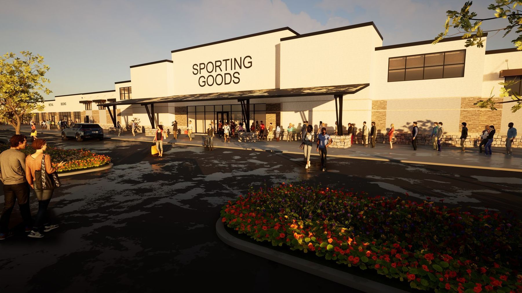 An artist 's impression of a sporting goods store.