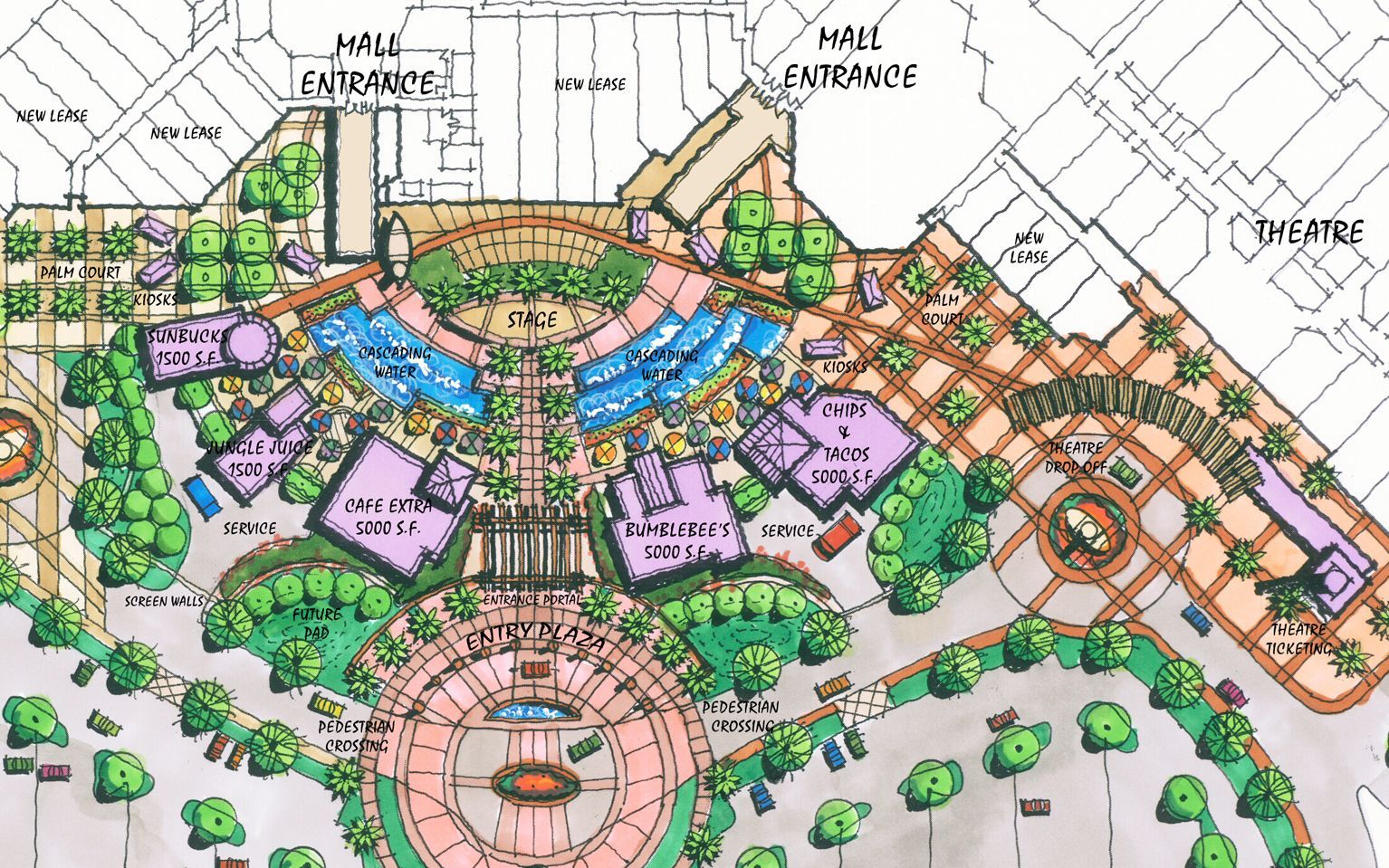 A drawing of a building with the word hall on it