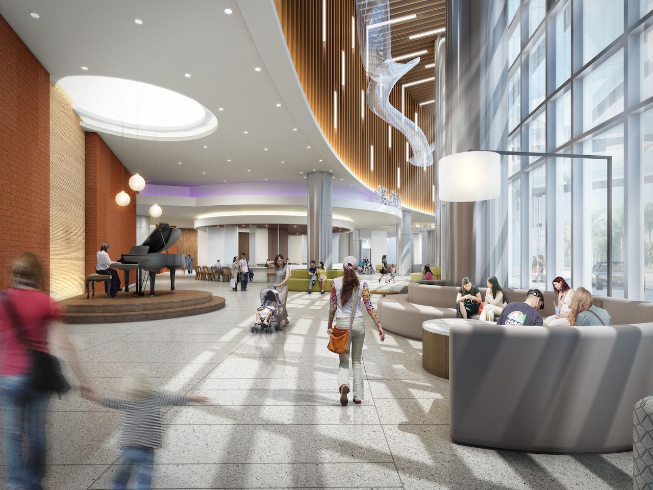 An artist 's impression of the lobby of a hospital.