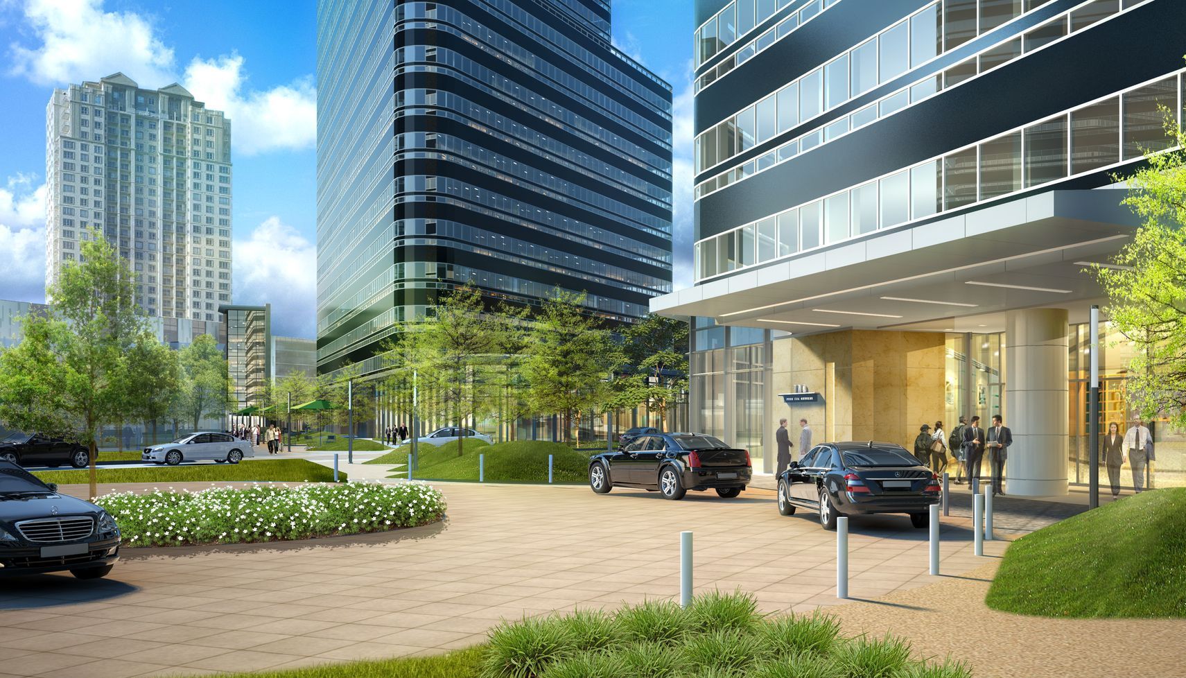 A group of cars are parked in front of a building