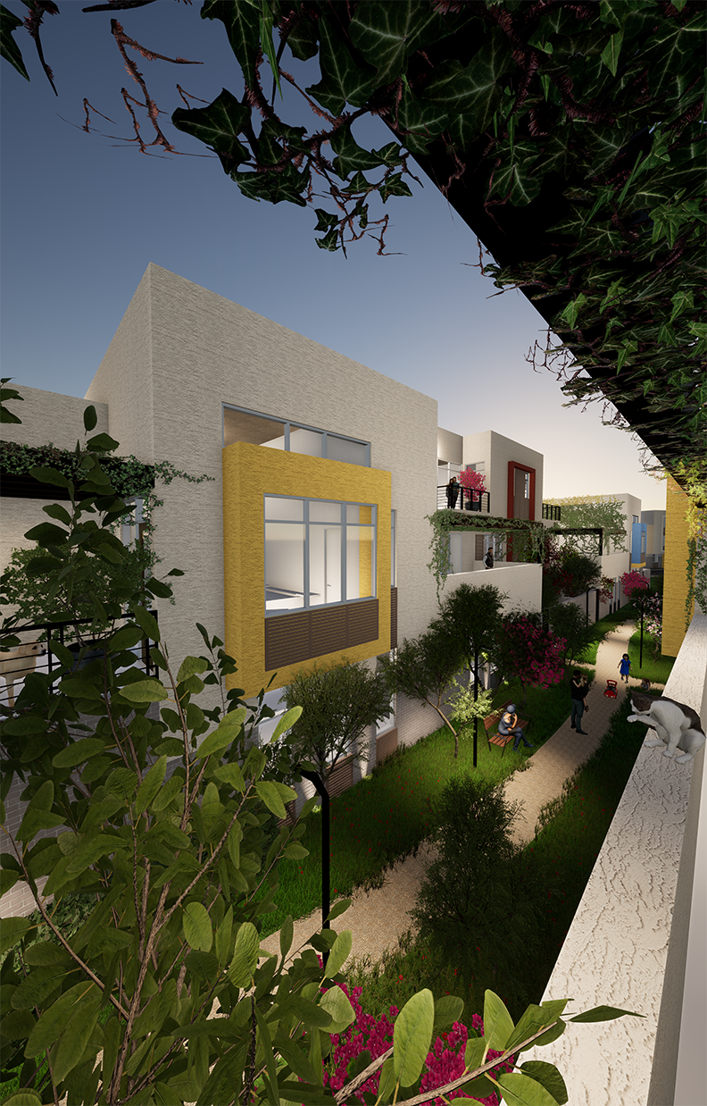 An artist 's impression of a house with a yellow window