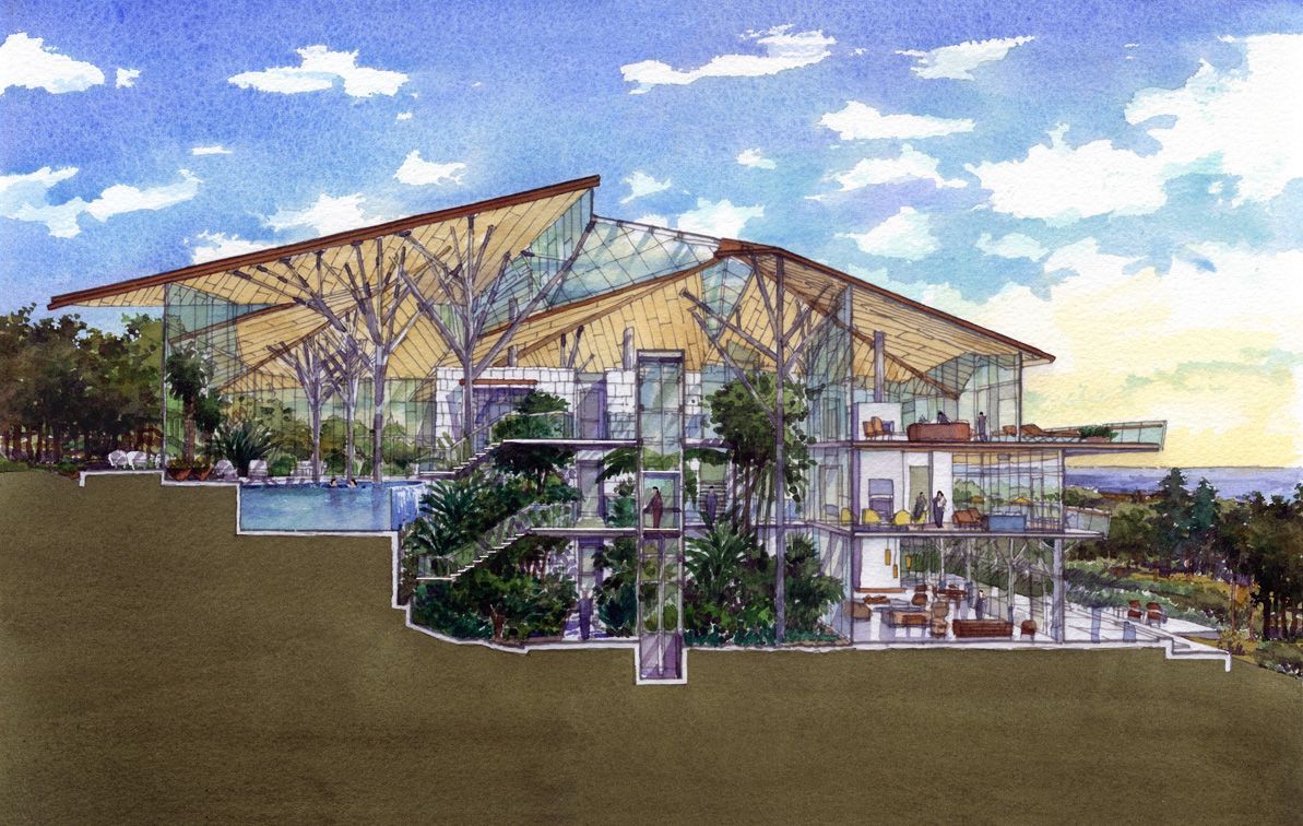 An artist 's impression of a large building with lots of windows