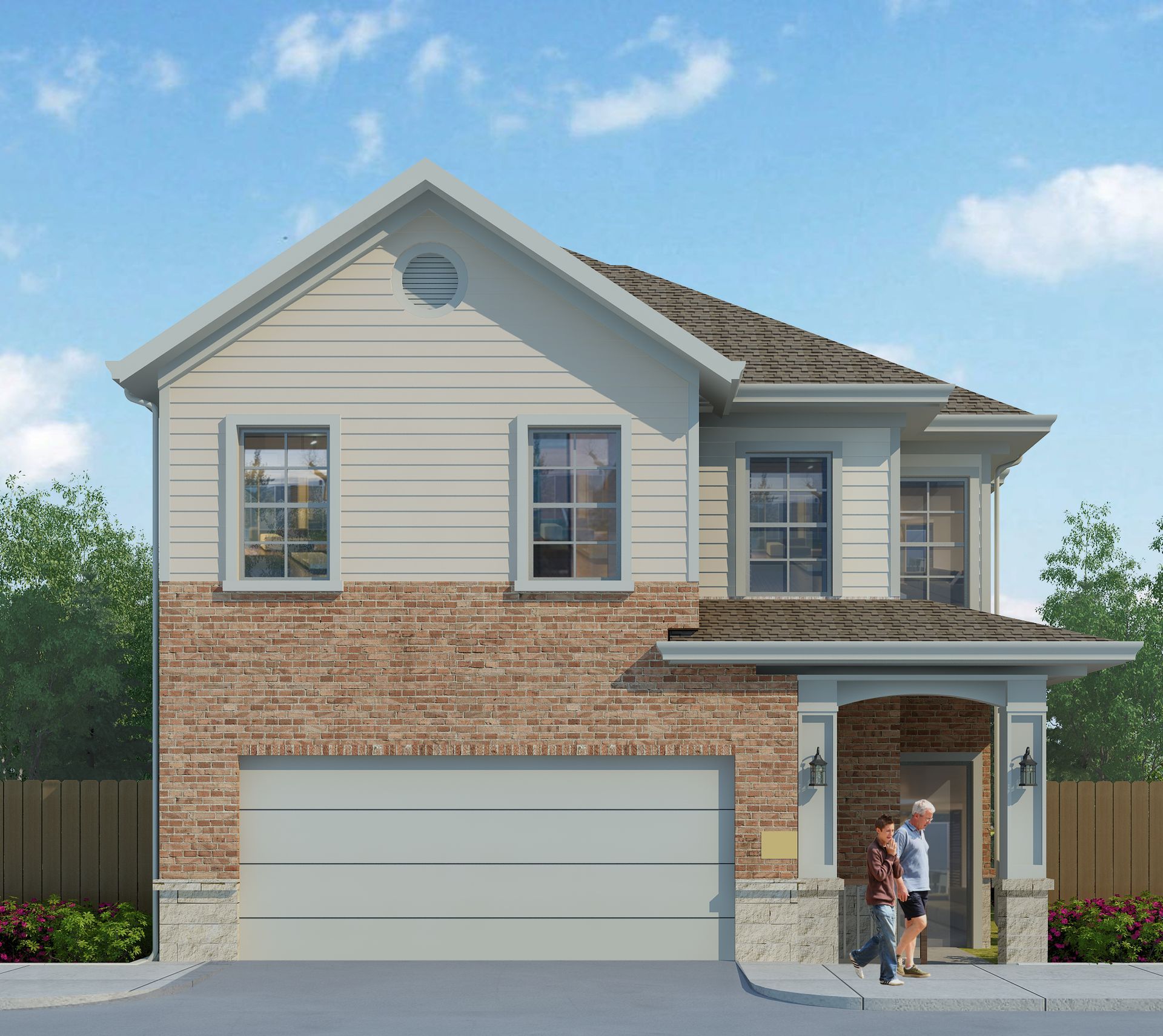 An artist 's impression of a house with a garage