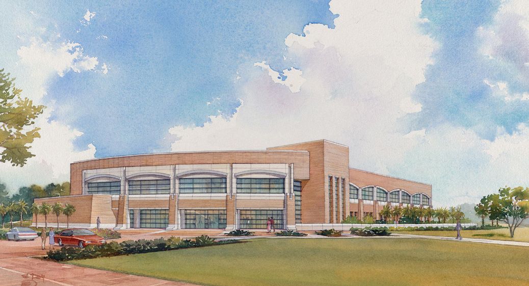 An artist 's impression of a large building with a lot of windows.