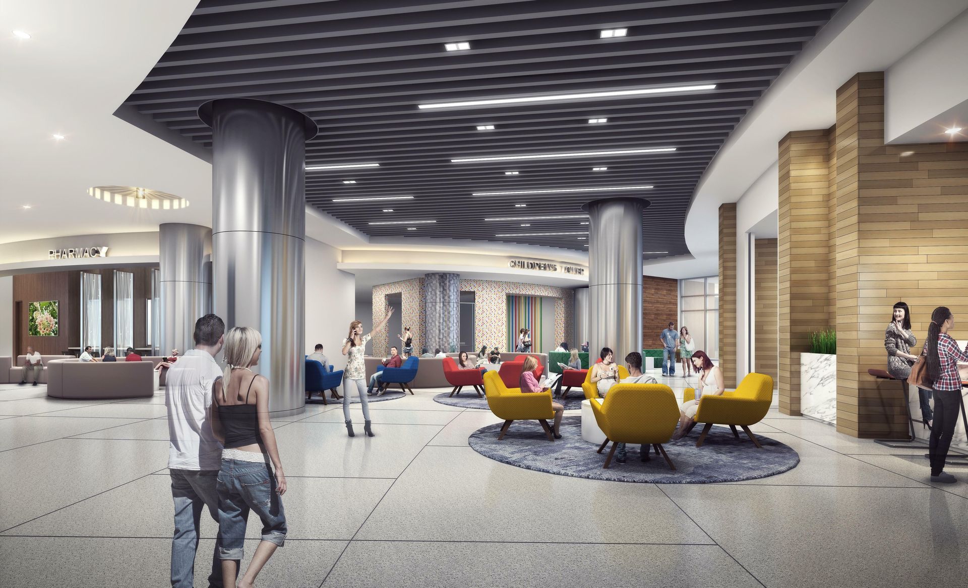 An artist 's impression of the lobby of a hotel