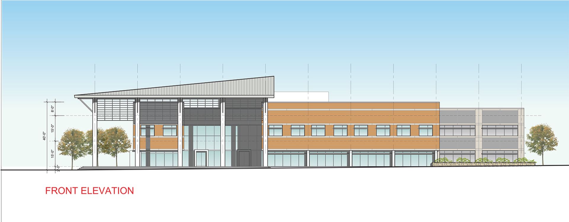 An artist 's impression of the front elevation of a building