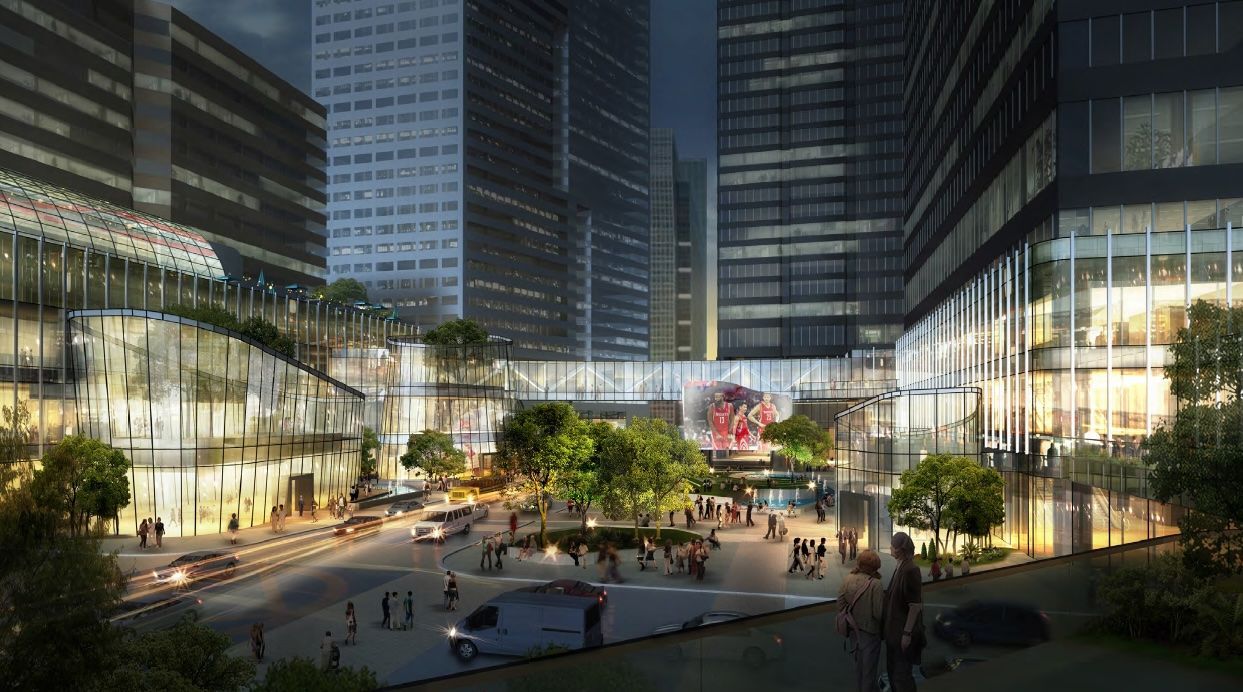 An artist 's impression of a city at night.