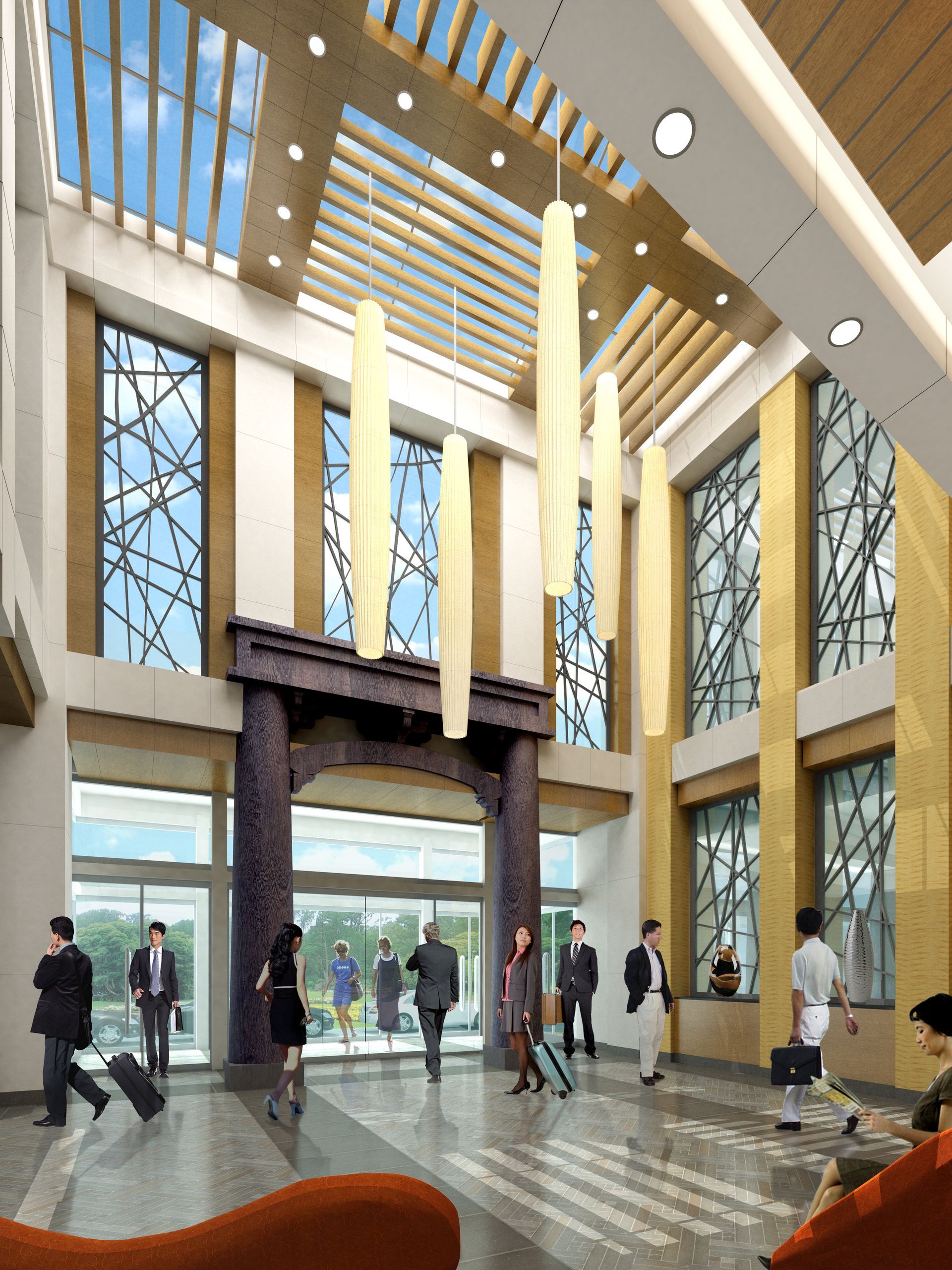 An artist 's impression of the lobby of a building