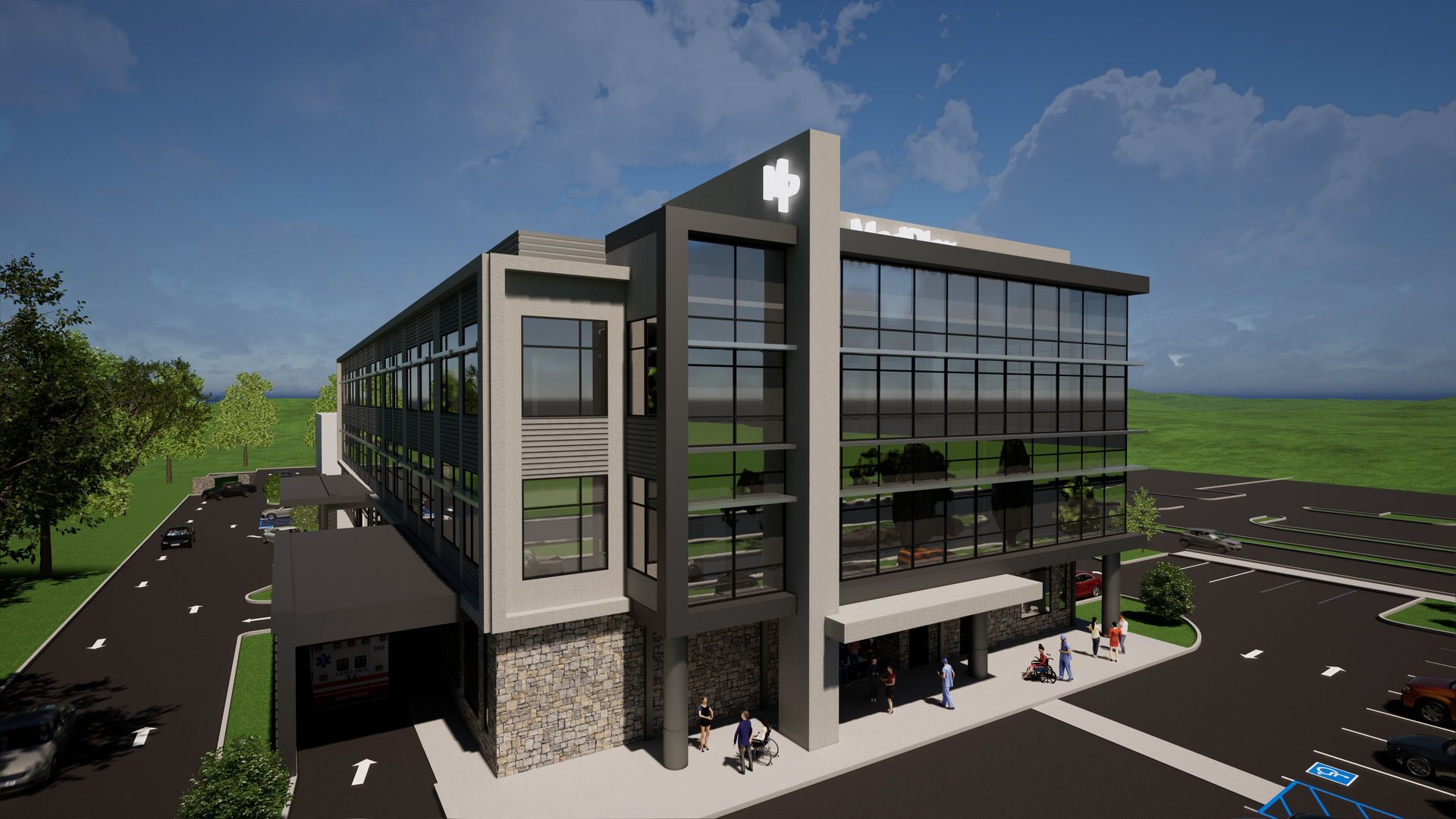 An artist 's impression of a large building with a lot of windows.