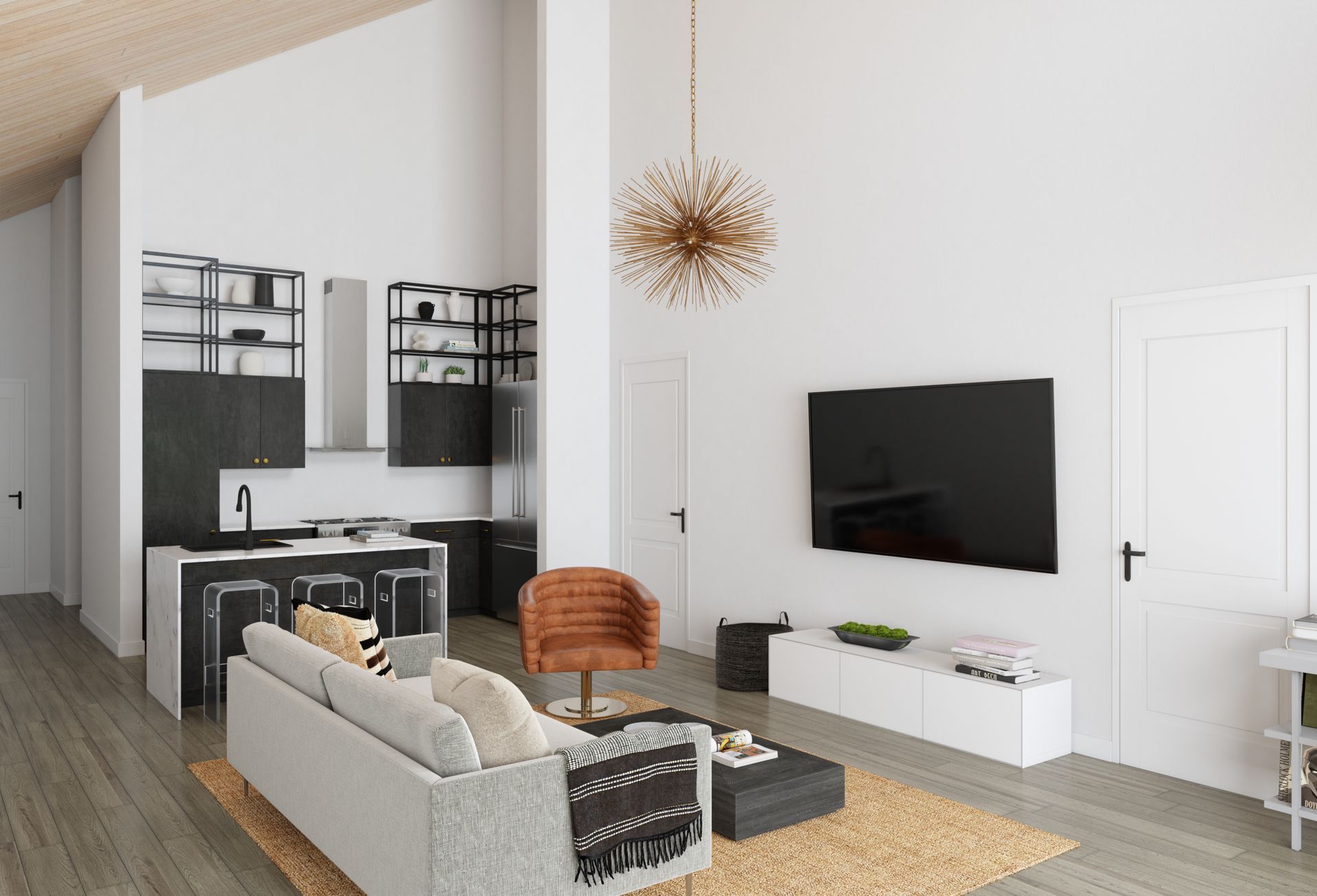 A living room with a couch and a flat screen tv