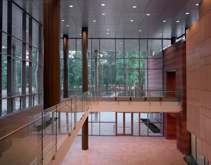 A large building with a lot of windows and stairs