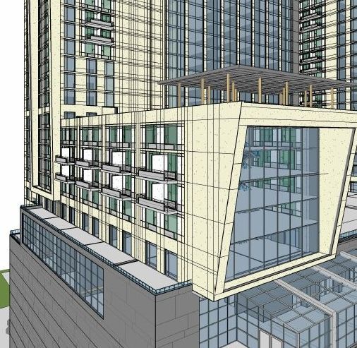 A drawing of a building with a lot of windows