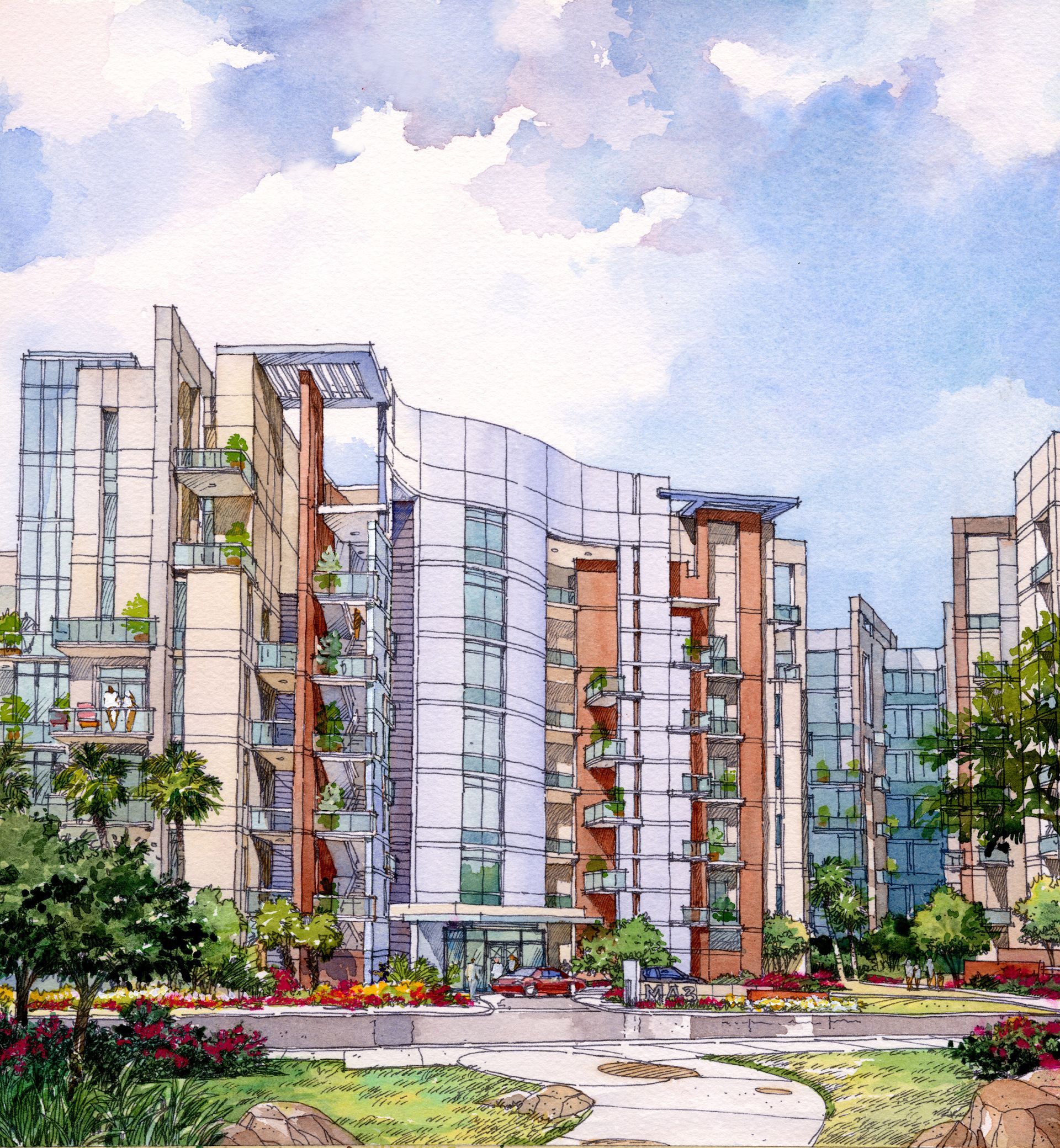 An artist 's impression of a large apartment building