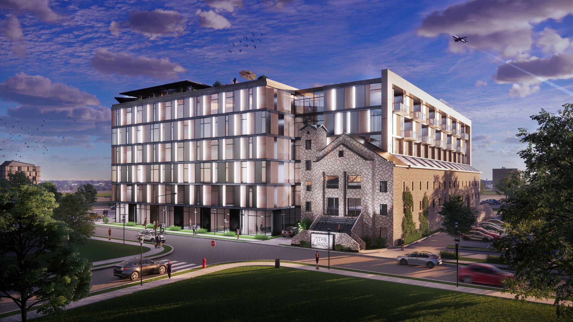 An artist 's impression of a large building with a lot of windows.