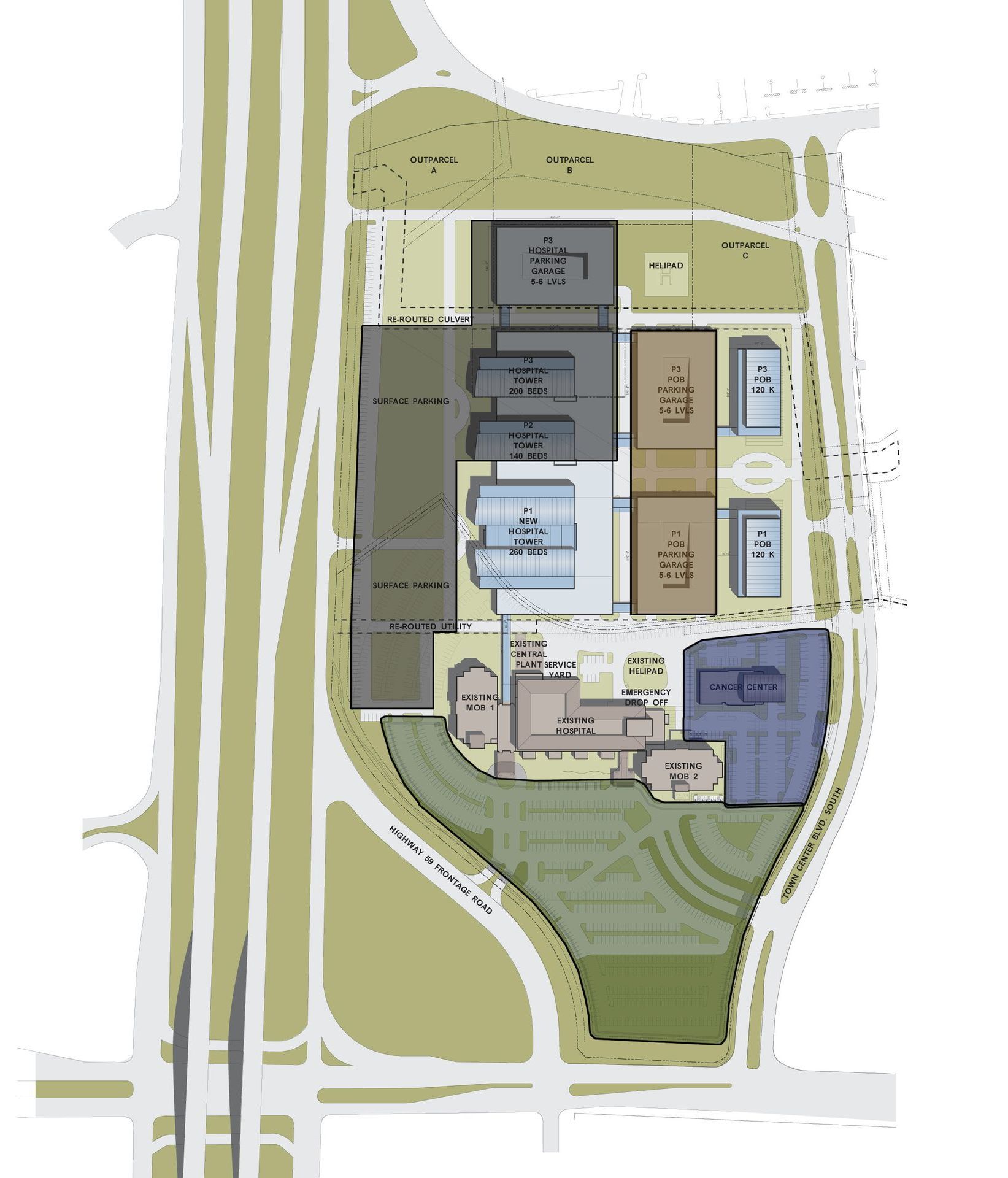 An aerial view of a large building with a lot of buildings