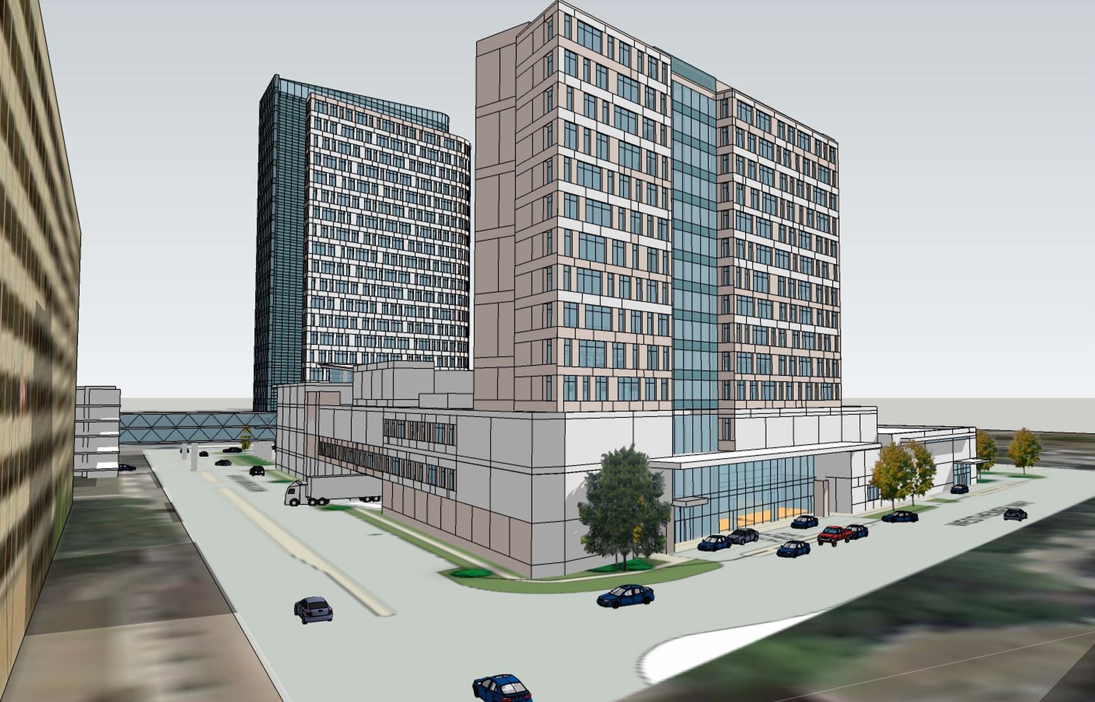 An artist 's impression of a building with a lot of windows