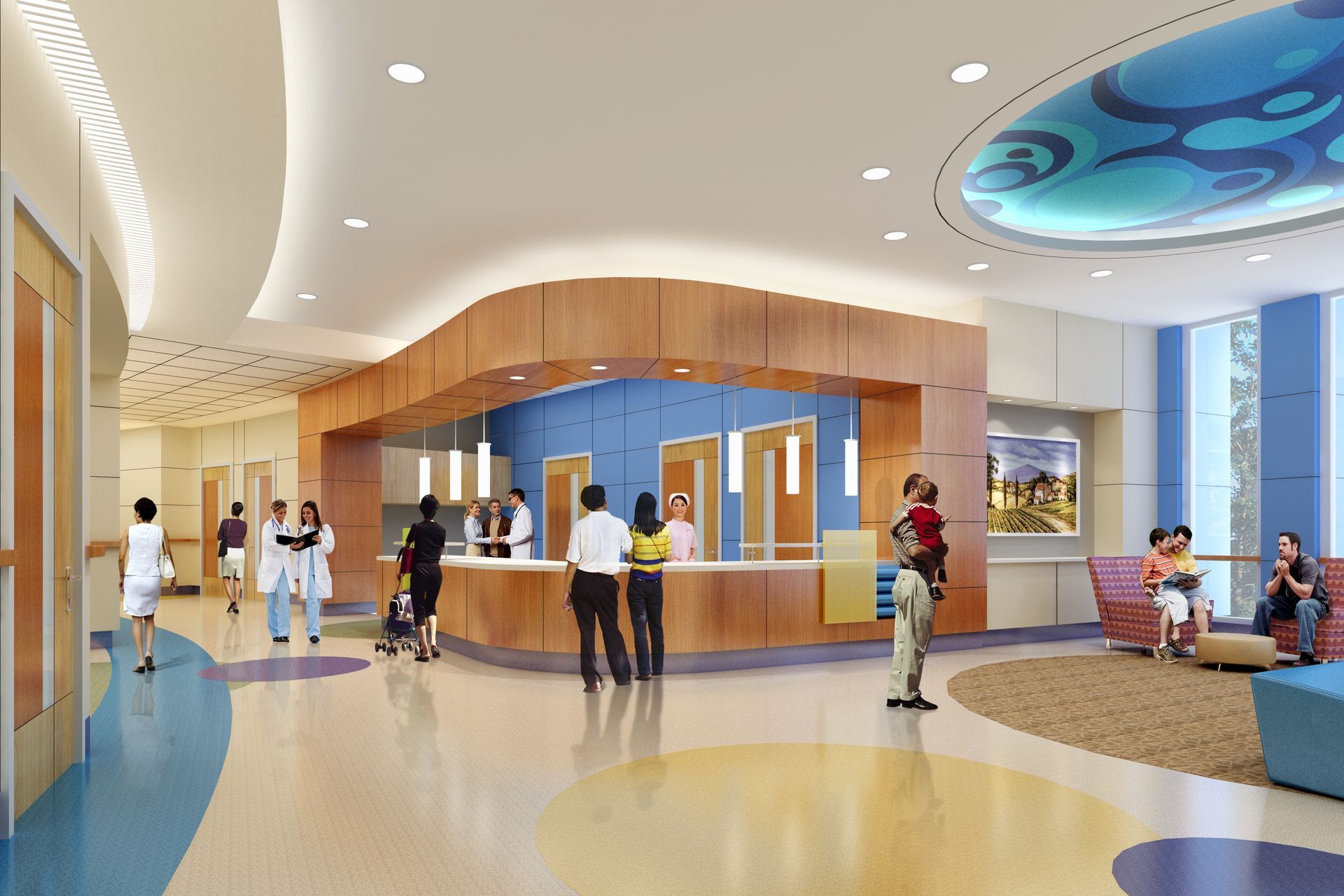 An artist 's impression of the lobby of a hospital