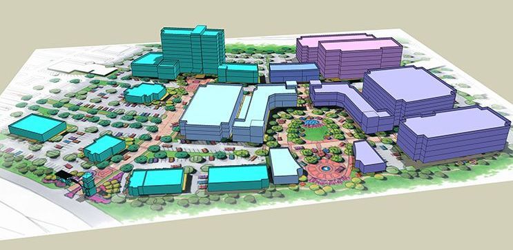 A 3d model of a city with lots of buildings