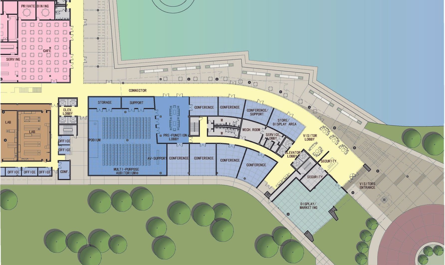 An aerial view of a floor plan of a building