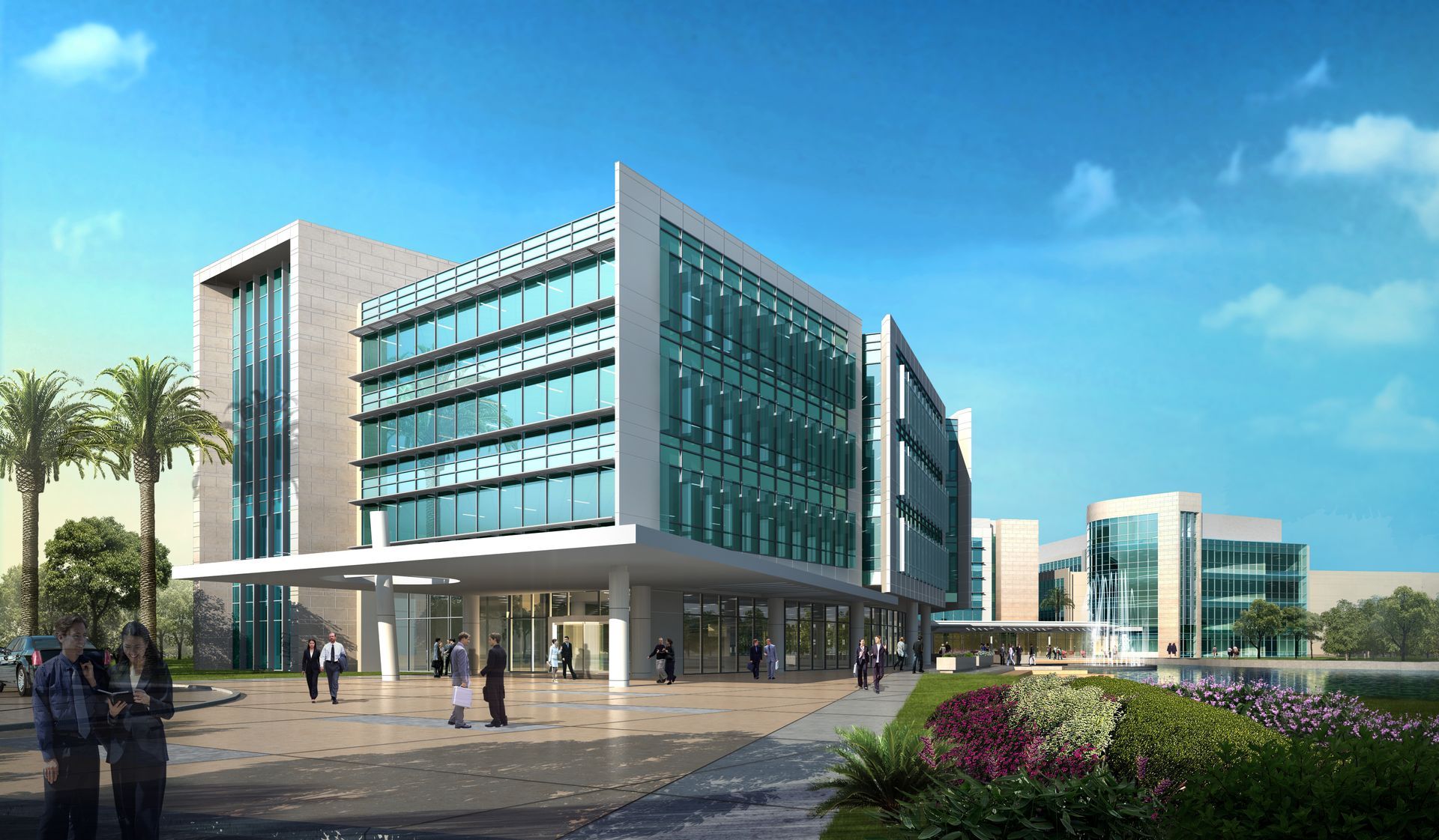 An artist 's impression of a large building with lots of windows