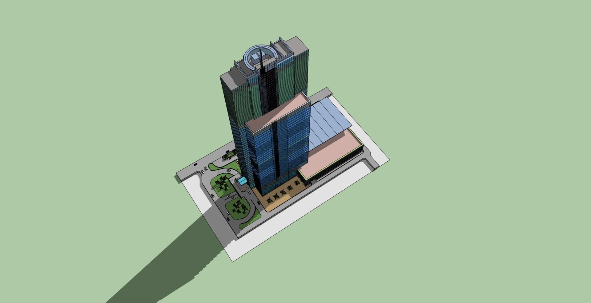 An aerial view of a large building with a lot of windows