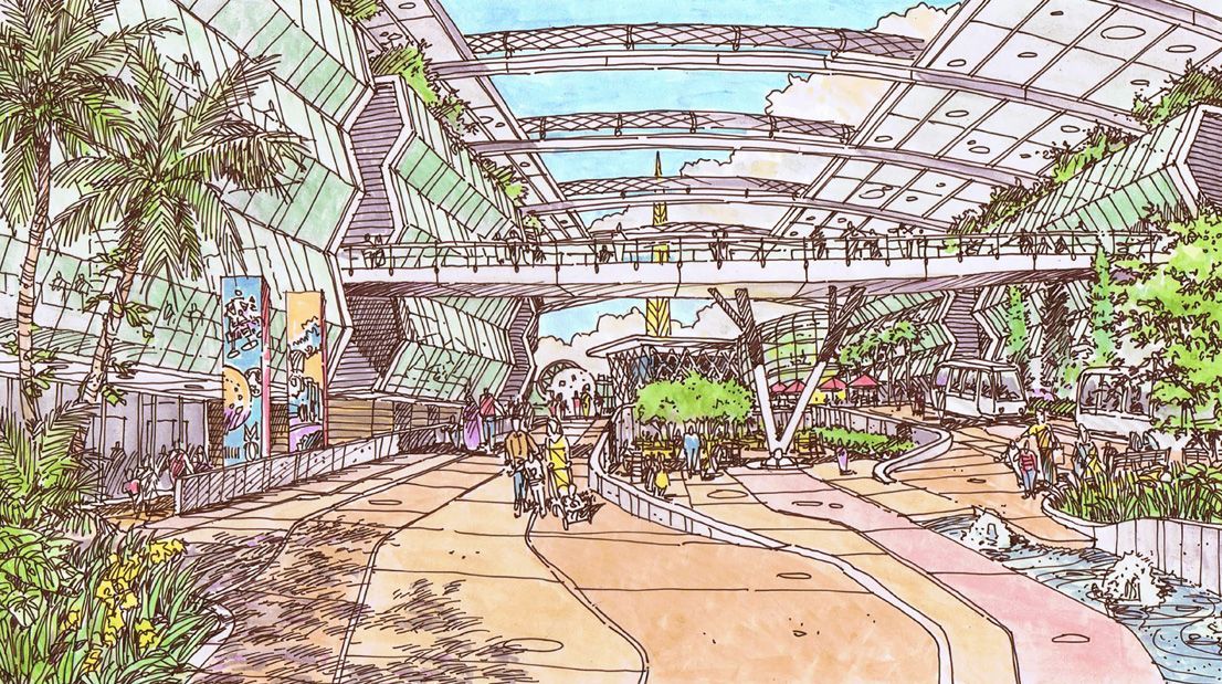 It is a drawing of a bridge over a river.