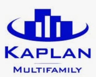 A blue and white kaplan multifamily logo on a white background.