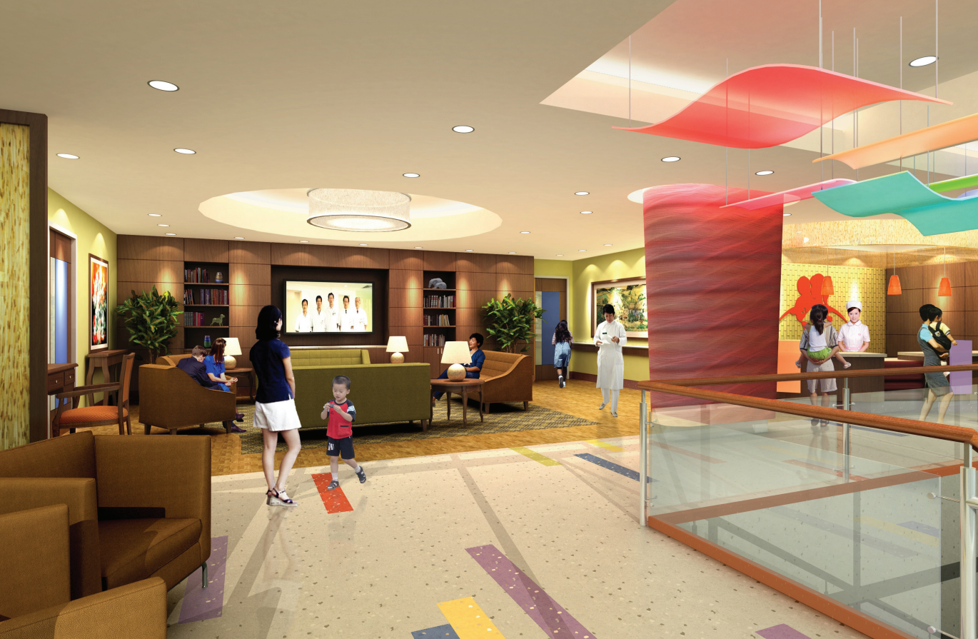 An artist 's impression of the lobby of a hospital