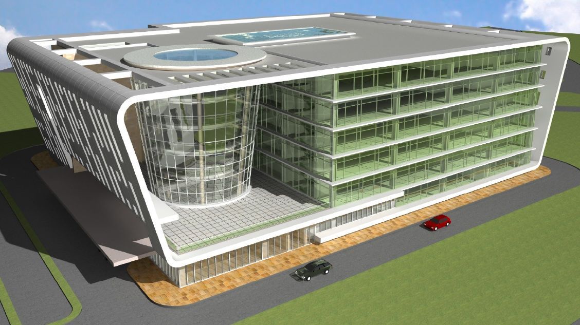 An artist 's impression of a large building with lots of windows