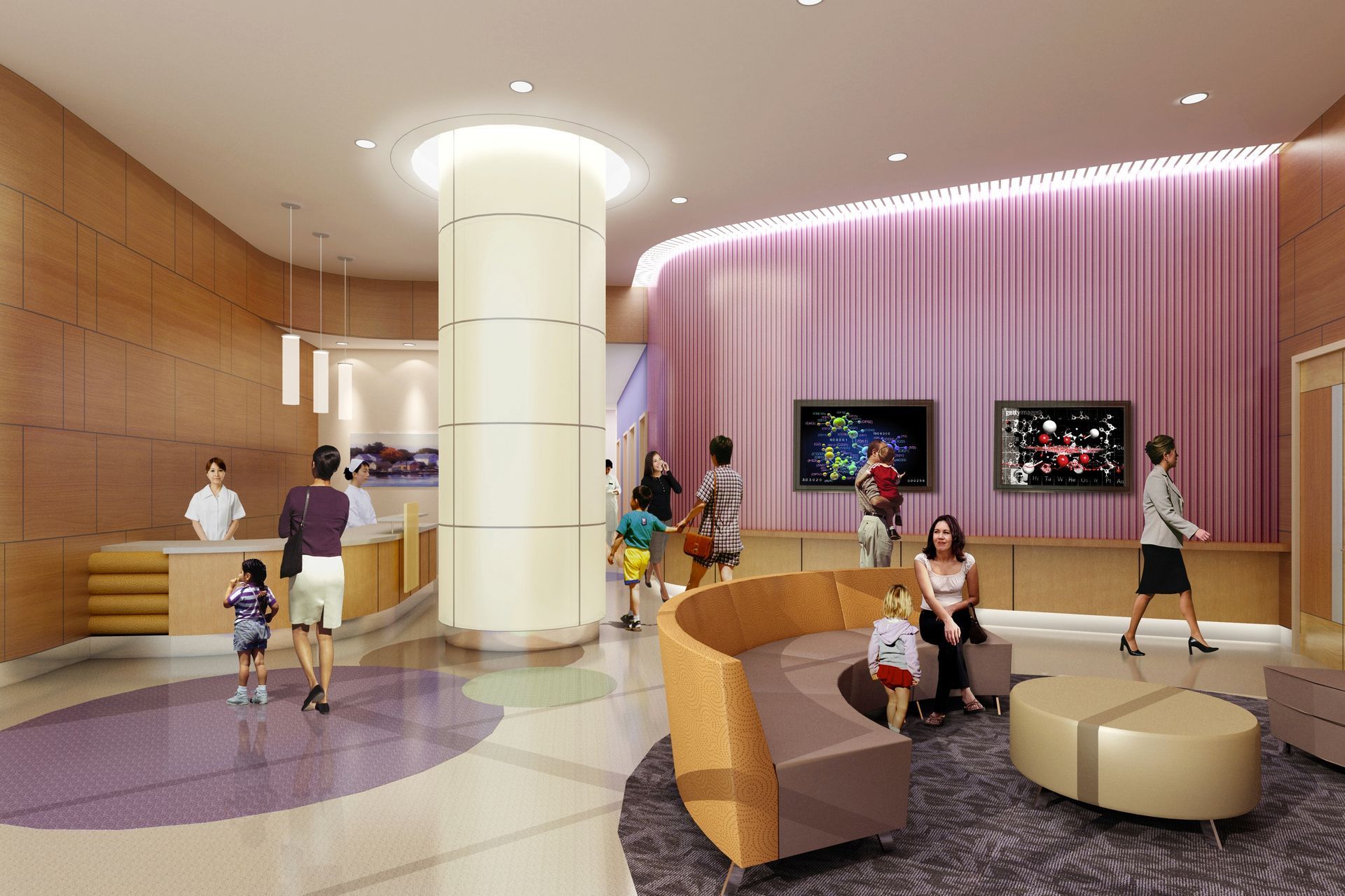 An artist 's impression of the lobby of a hospital