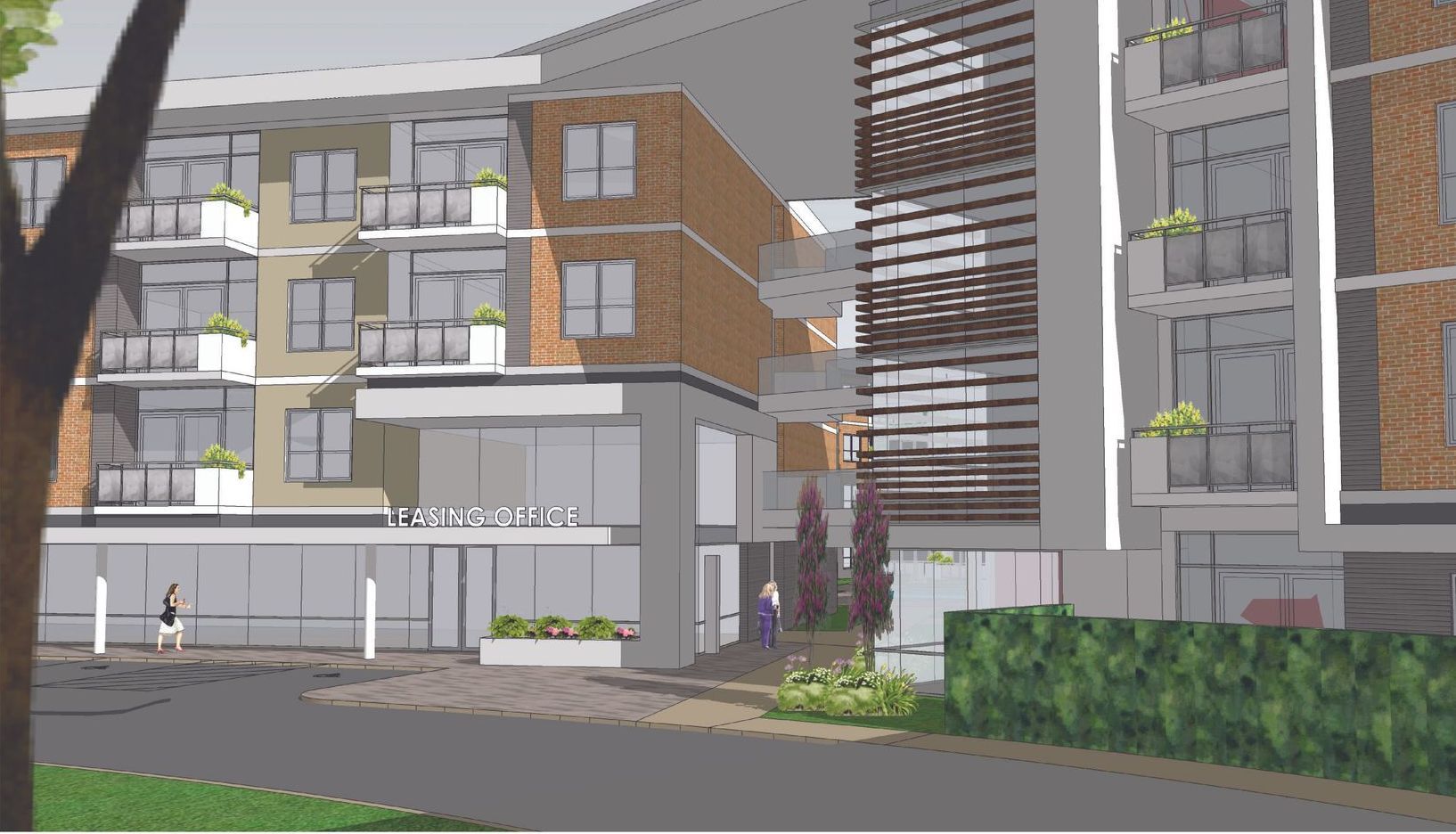 An artist 's impression of a building with a sign that says ' the brick house ' on it