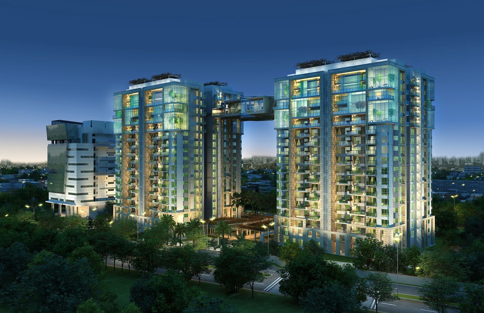 An artist 's impression of a very tall building at night