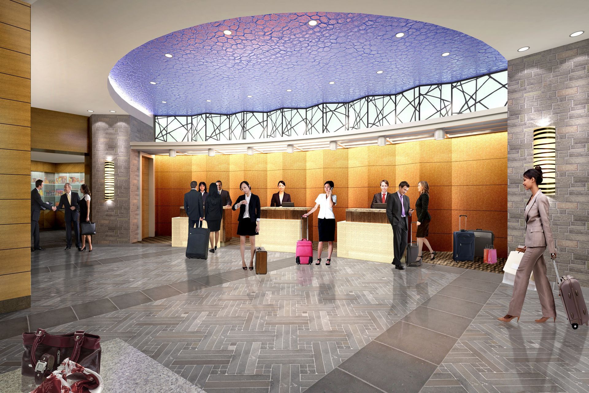 An artist 's impression of the lobby of a hotel