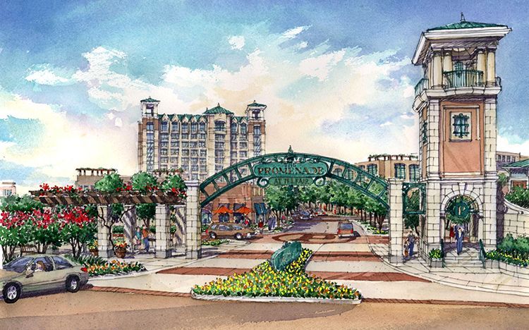 An artist 's impression of the entrance to a hotel