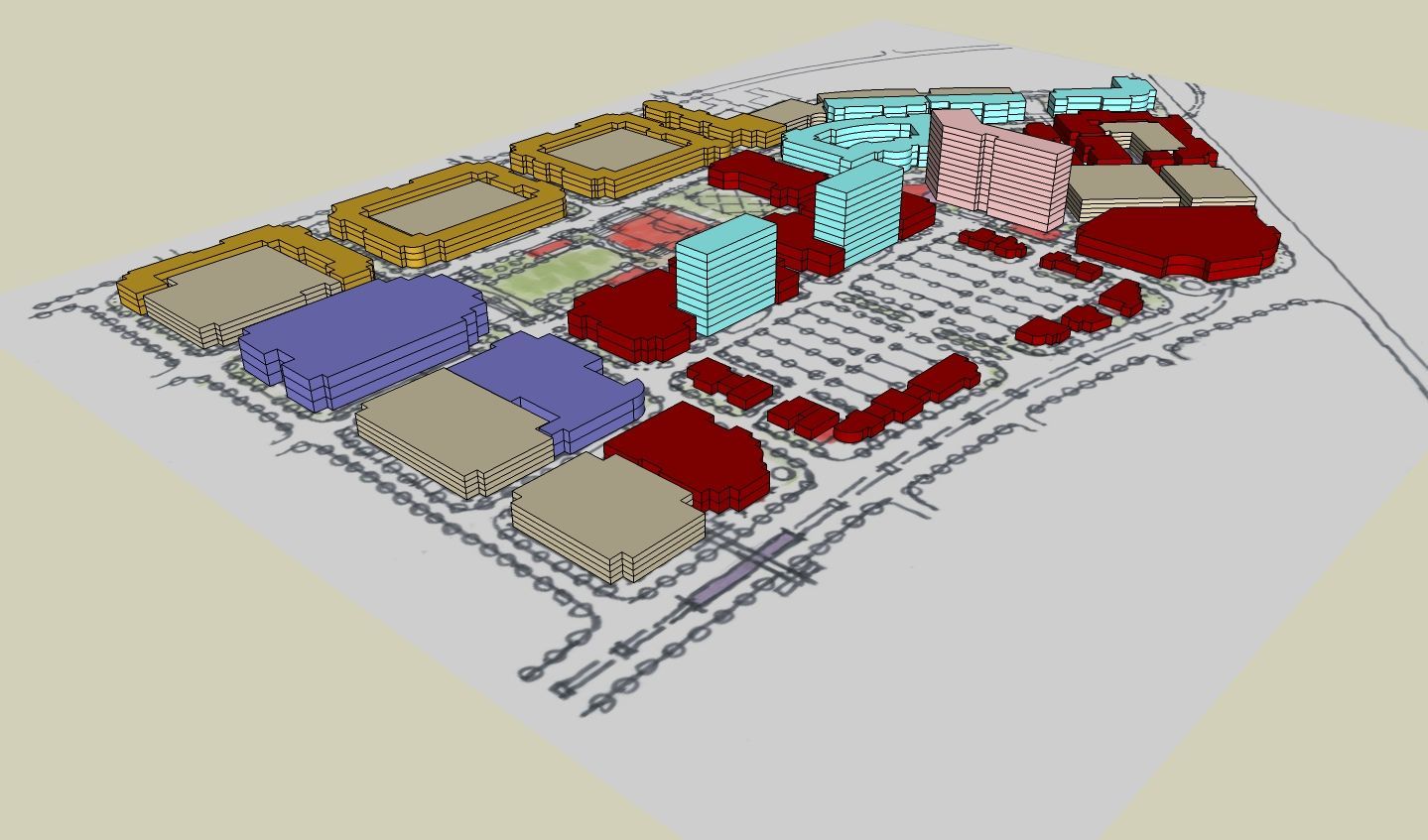 An aerial view of a city with lots of buildings