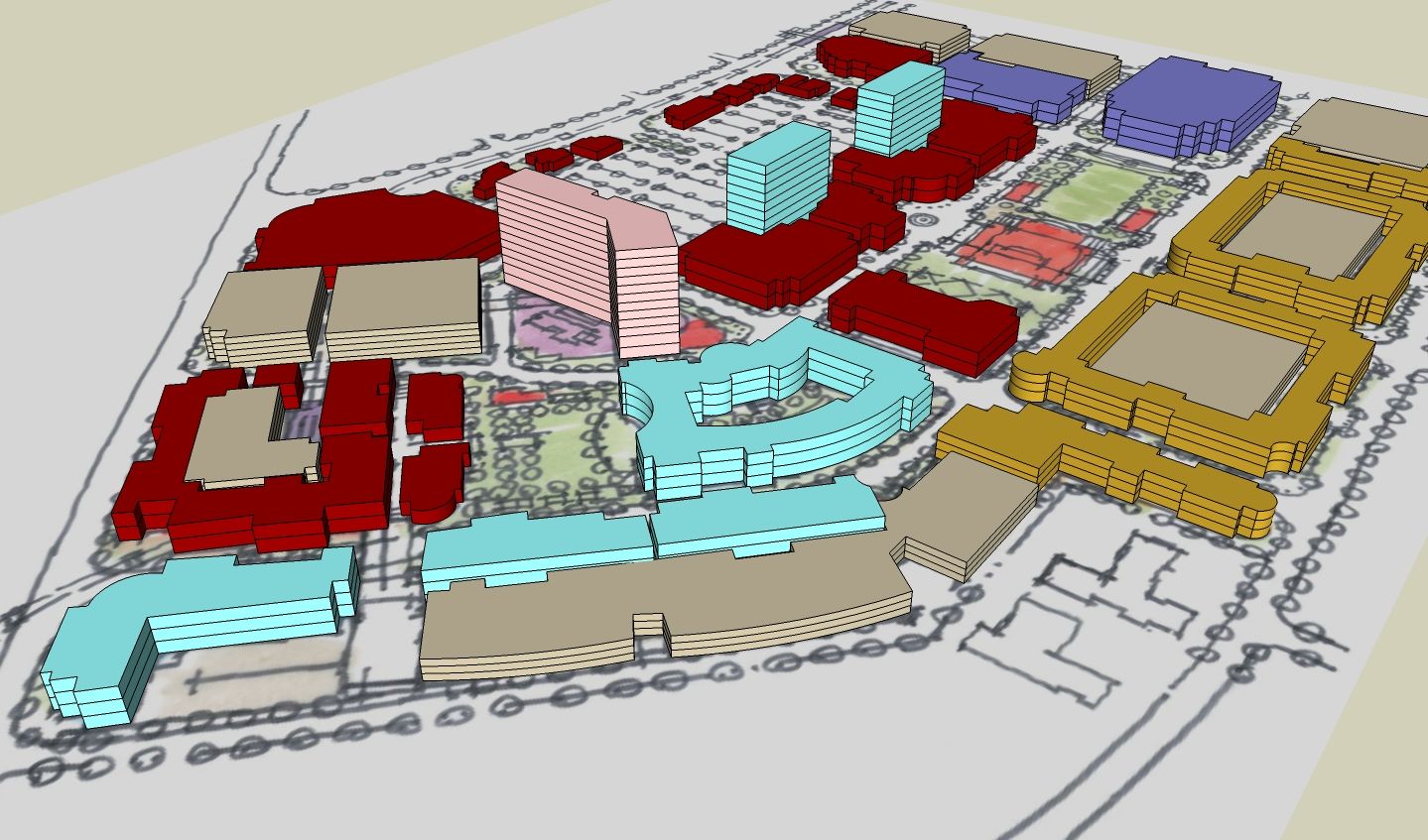 An aerial view of a city with lots of buildings