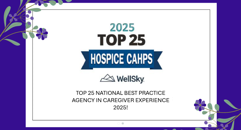 A purple background with a white frame and purple flowers.