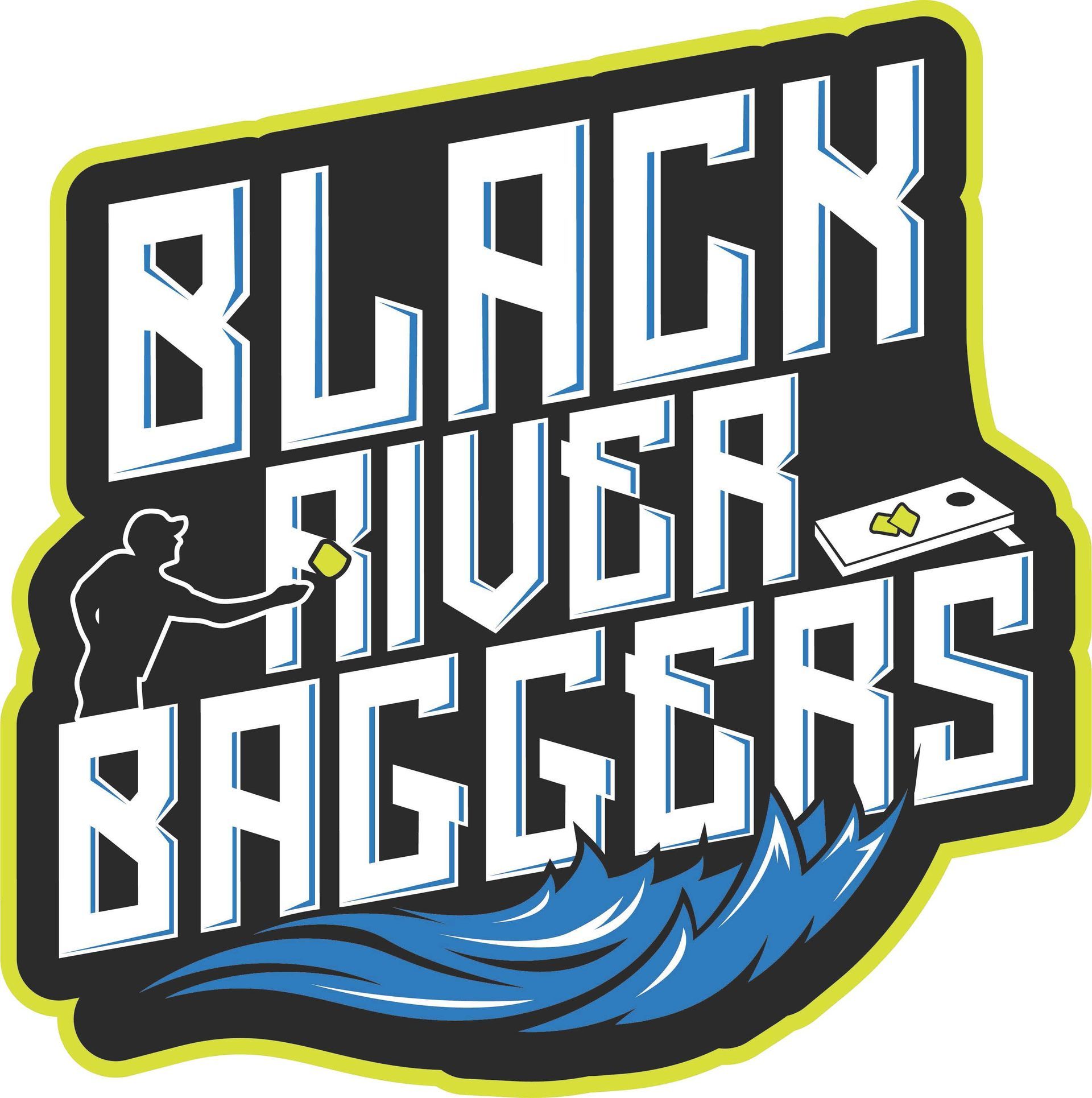 The logo for the black river baggers is black and blue.