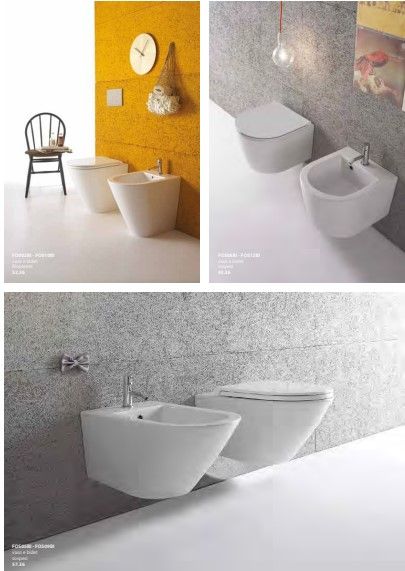 Un collage di foto di bagni con WC e bidet