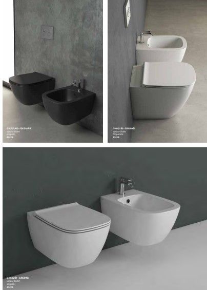 Tre immagini di water e bidet in un bagno