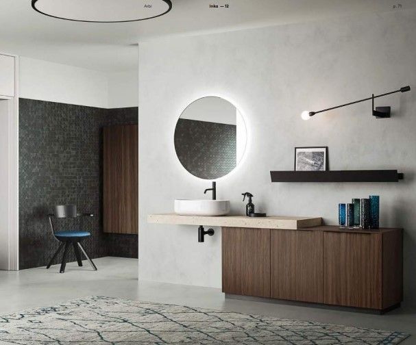 Un bagno con un lavandino e uno specchio sul muro