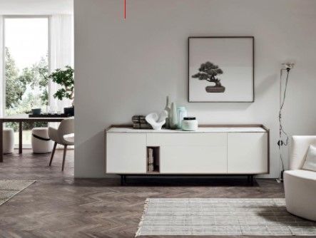 C'è un quadro di un bonsai sulla parete sopra la cassettiera.