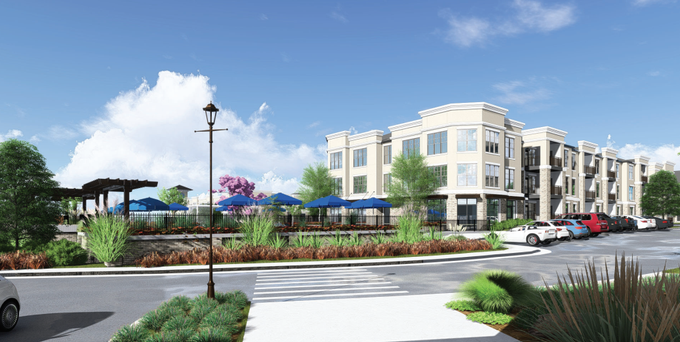 An artist 's impression of a building with cars parked in front of it.