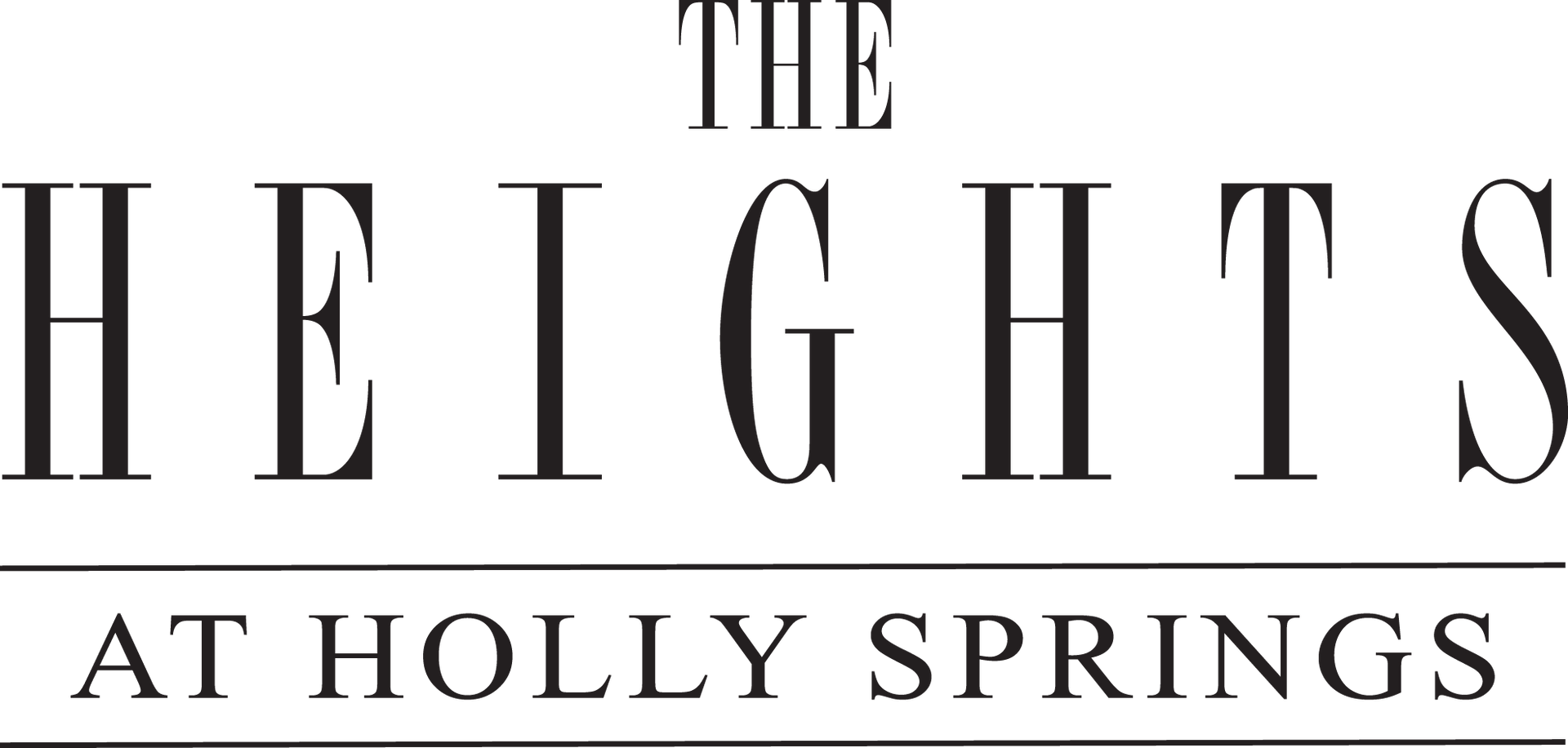 The logo for the heights at holly springs is black and white.