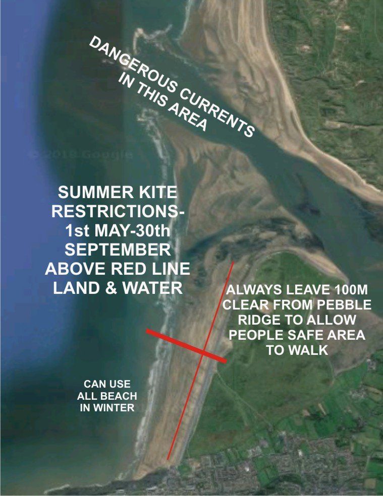 Kitesurfing map at Westward Ho!, UK. Where to go and dangers