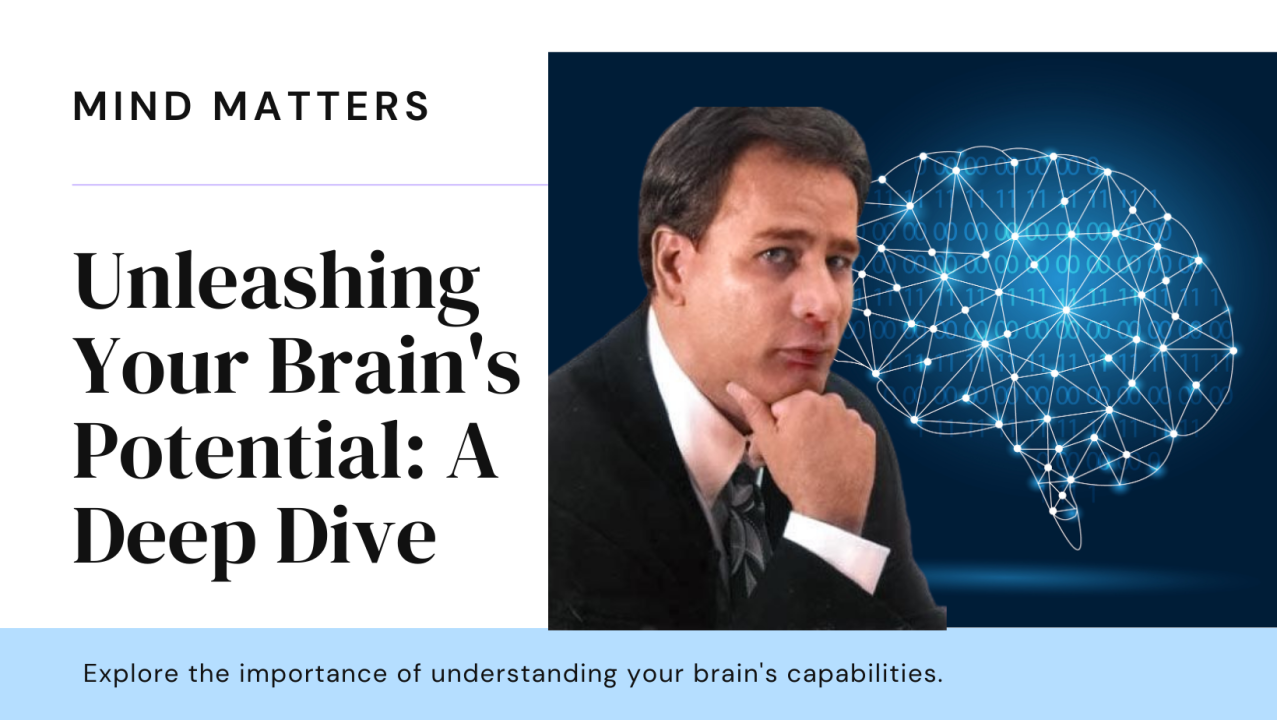 A man in a suit and tie is sitting in front of a brain
