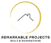 Remarkable Project logo, shows a round golden circle, protecting a home, with the company name below