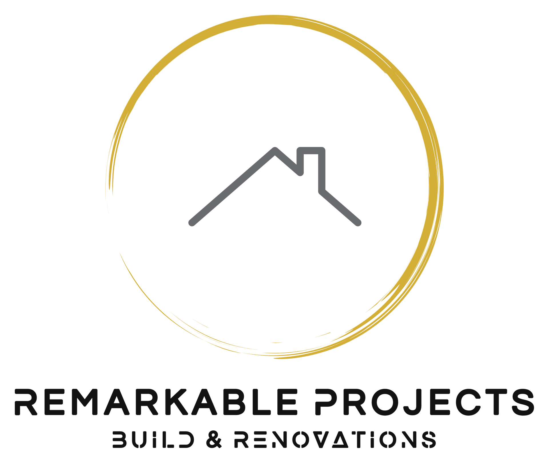 Remarkable Project logo, shows a round golden circle, protecting a home, with the company name below